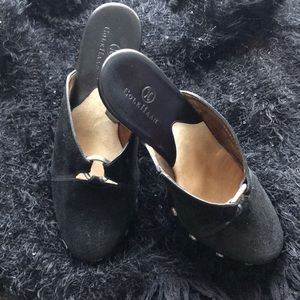 Black leather/suede Cole Haan dress clogs.